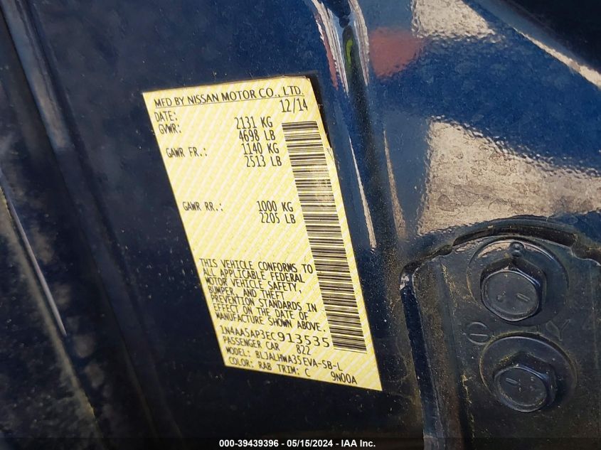 2014 Nissan Maxima 3.5 Sv VIN: 1N4AA5AP3EC913535 Lot: 39439396