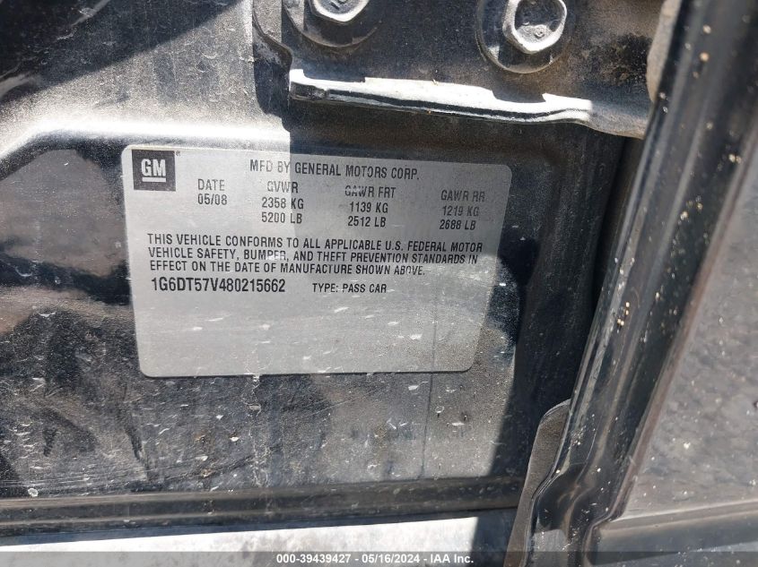 2008 Cadillac Cts Standard VIN: 1G6DT57V480215662 Lot: 39439427