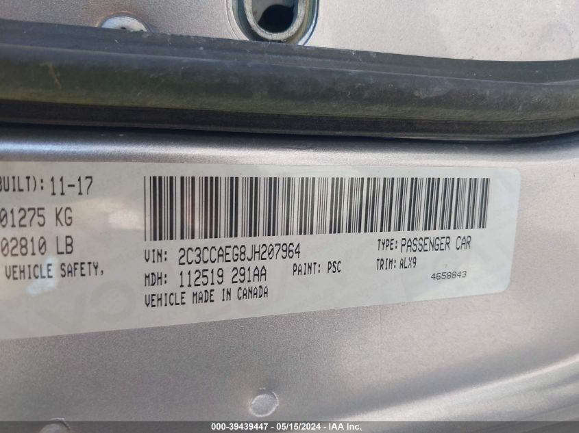 2018 Chrysler 300 Limited VIN: 2C3CCAEG8JH207964 Lot: 39439447