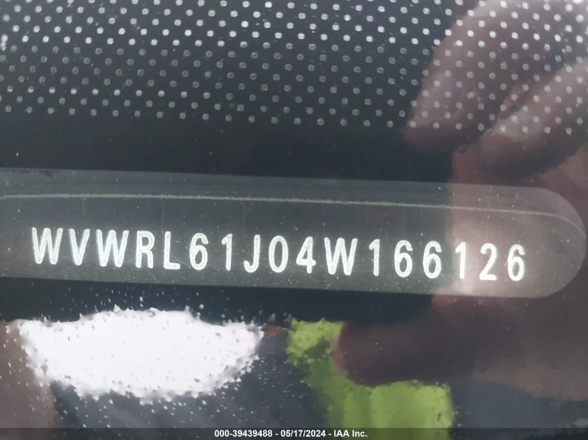 2004 Volkswagen Jetta Gl VIN: WVWRL61J04W166126 Lot: 39439488