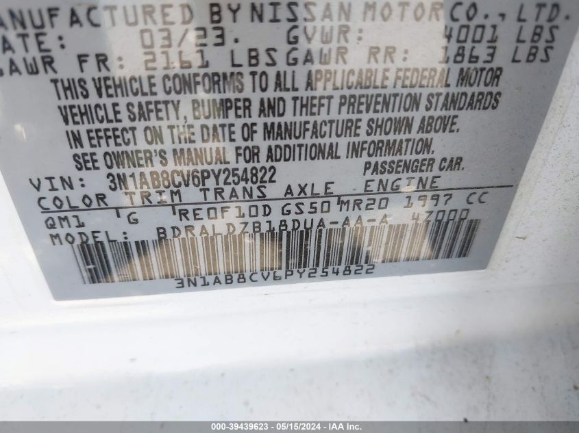 2023 NISSAN SENTRA SV XTRONIC CVT - 3N1AB8CV6PY254822