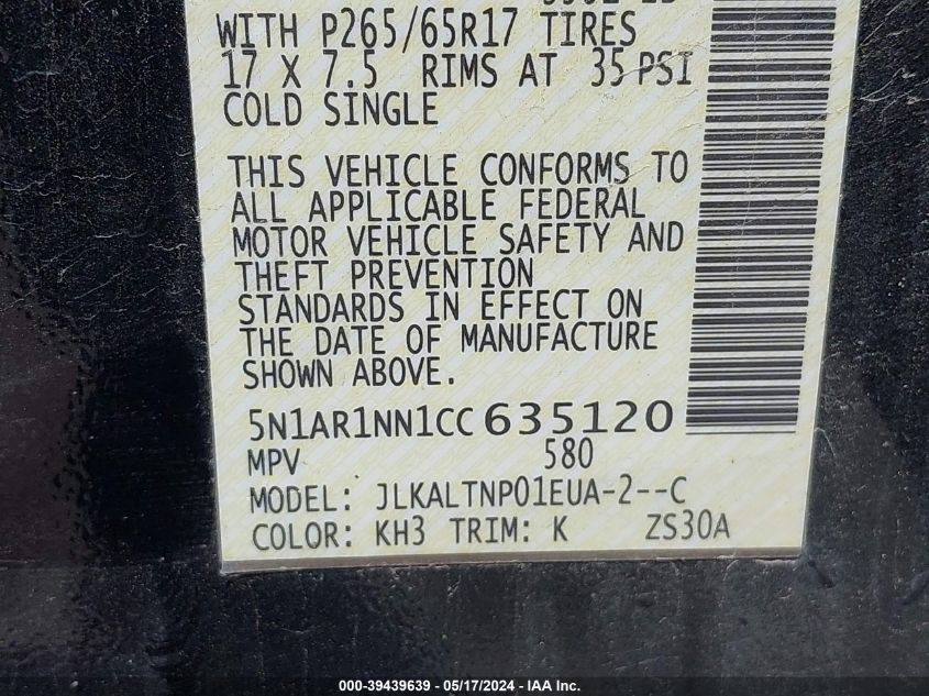 2012 Nissan Pathfinder Sv VIN: 5N1AR1NN1CC635120 Lot: 39439639