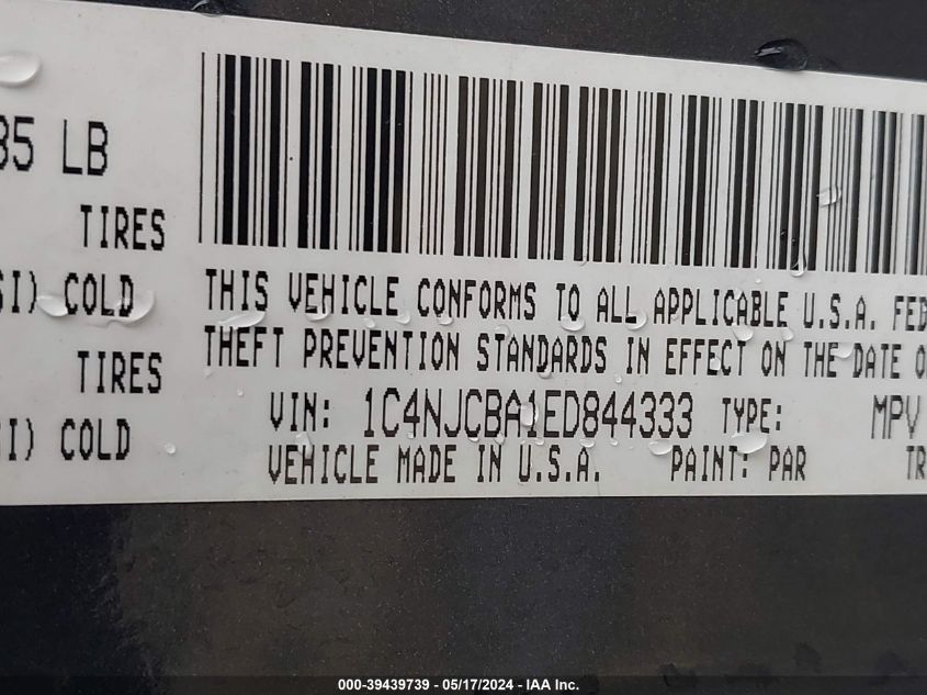 2014 Jeep Compass Sport VIN: 1C4NJCBA1ED844333 Lot: 39439739