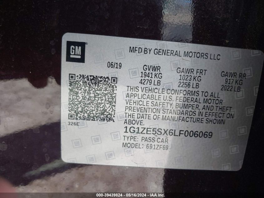 2020 Chevrolet Malibu Fwd Premier VIN: 1G1ZE5SX6LF006069 Lot: 39439824