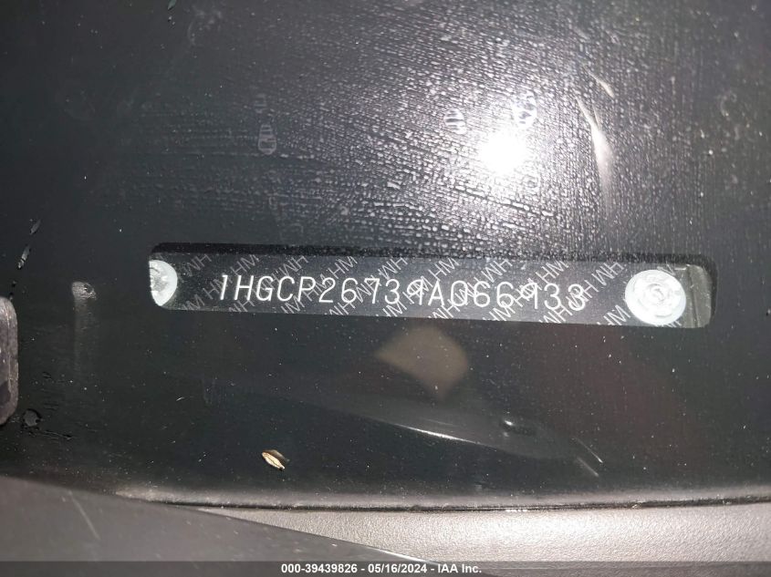 2009 Honda Accord Ex VIN: 1HGCP26739A066933 Lot: 39439826