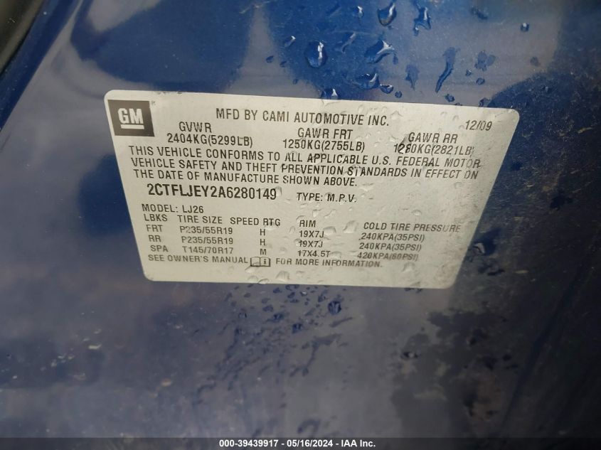 2010 GMC Terrain Slt-2 VIN: 2CTFLJEY2A6280149 Lot: 39439917