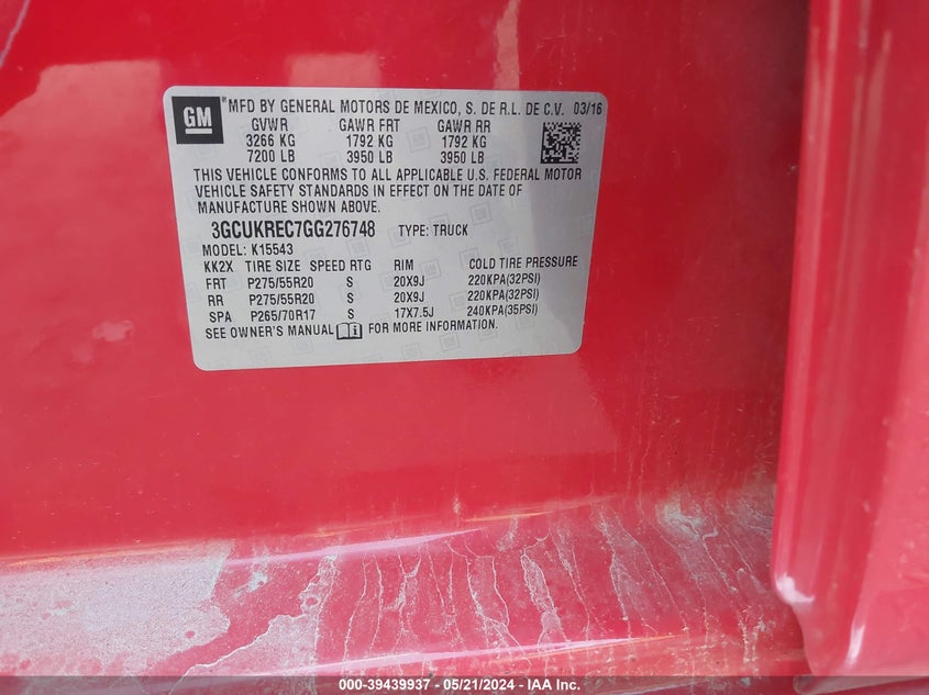 2016 CHEVROLET SILVERADO 1500 1LT - 3GCUKREC7GG276748