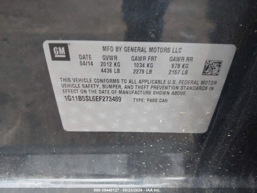2014 Chevrolet Malibu 1Ls VIN: 1G11B5SL6EF273489 Lot: 39440127