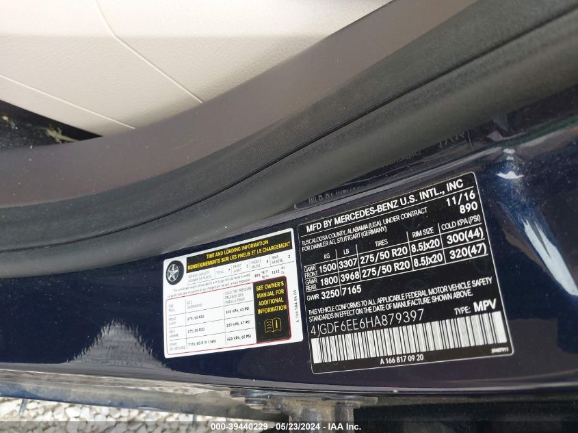 2017 Mercedes-Benz Gls 450 4Matic VIN: 4JGDF6EE6HA879397 Lot: 39440229