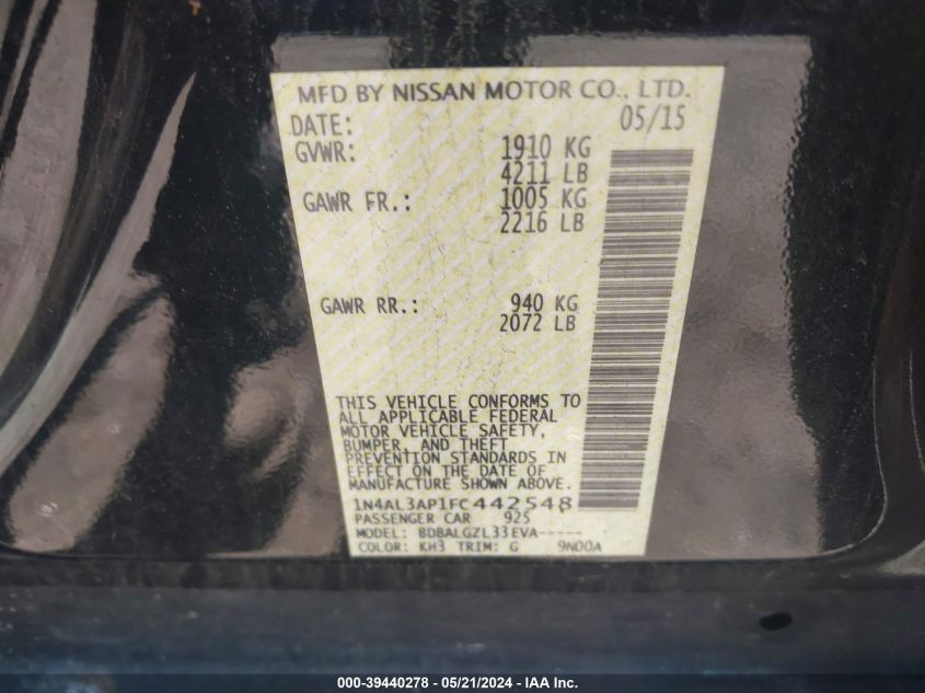 2015 Nissan Altima 2.5 VIN: 1N4AL3AP1FC442548 Lot: 39440278