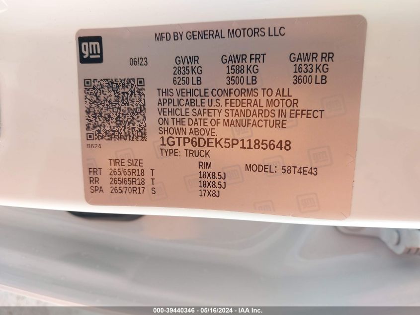 2023 GMC Canyon 4Wd Short Box At4 VIN: 1GTP6DEK5P1185648 Lot: 39440346