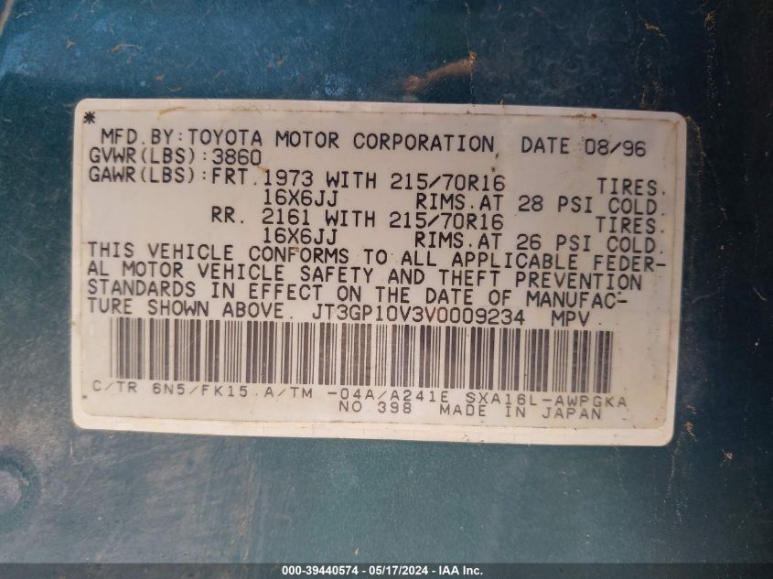 1997 Toyota Rav4 VIN: JT3GP10V3V0009234 Lot: 39440574