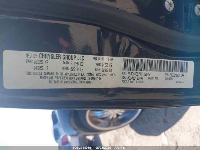 2010 Dodge Charger VIN: 2B3CA4CD7AH110879 Lot: 39440591