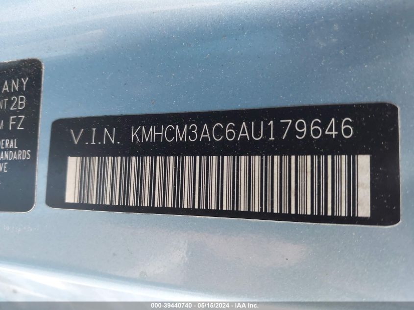 2010 Hyundai Accent Gs VIN: KMHCM3AC6AU179646 Lot: 39440740