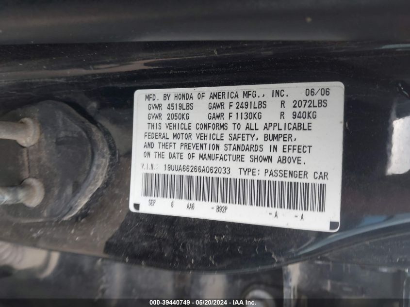 19UUA66266A062033 2006 Acura Tl