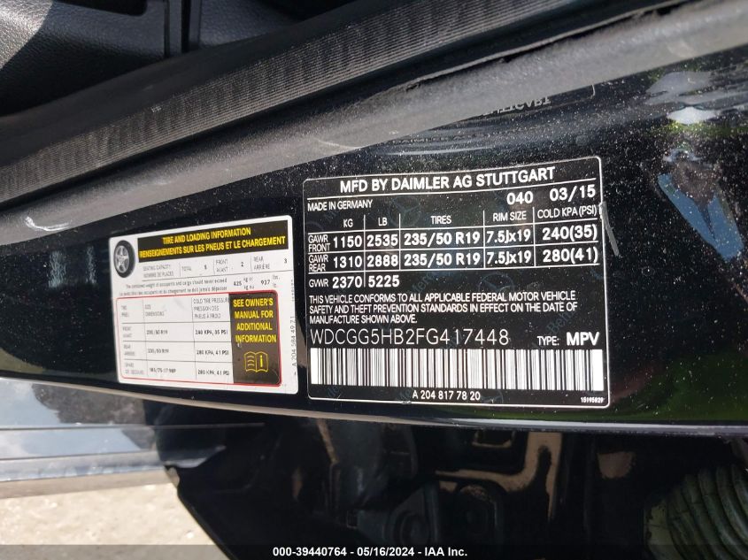 2015 Mercedes-Benz Glk 350 VIN: WDCGG5HB2FG417448 Lot: 39440764