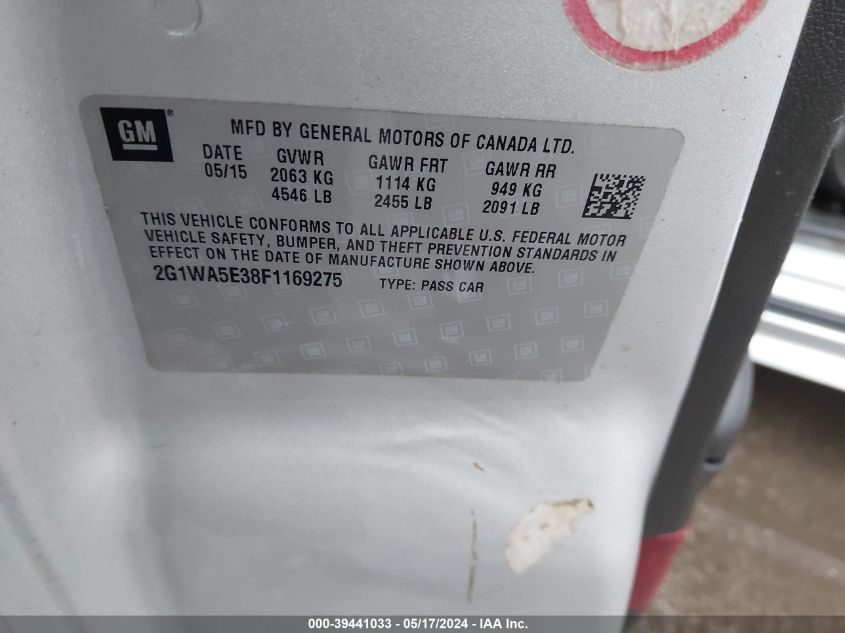 2015 Chevrolet Impala Limited Ls VIN: 2G1WA5E38F1169275 Lot: 39441033