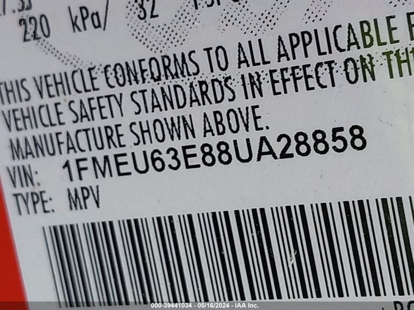 2008 Ford Explorer Xlt VIN: 1FMEU63E88UA28858 Lot: 39441034