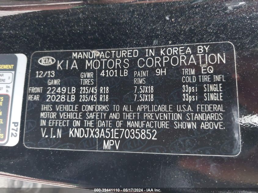 2014 Kia Soul ! VIN: KNDJX3A51E7035852 Lot: 39441110