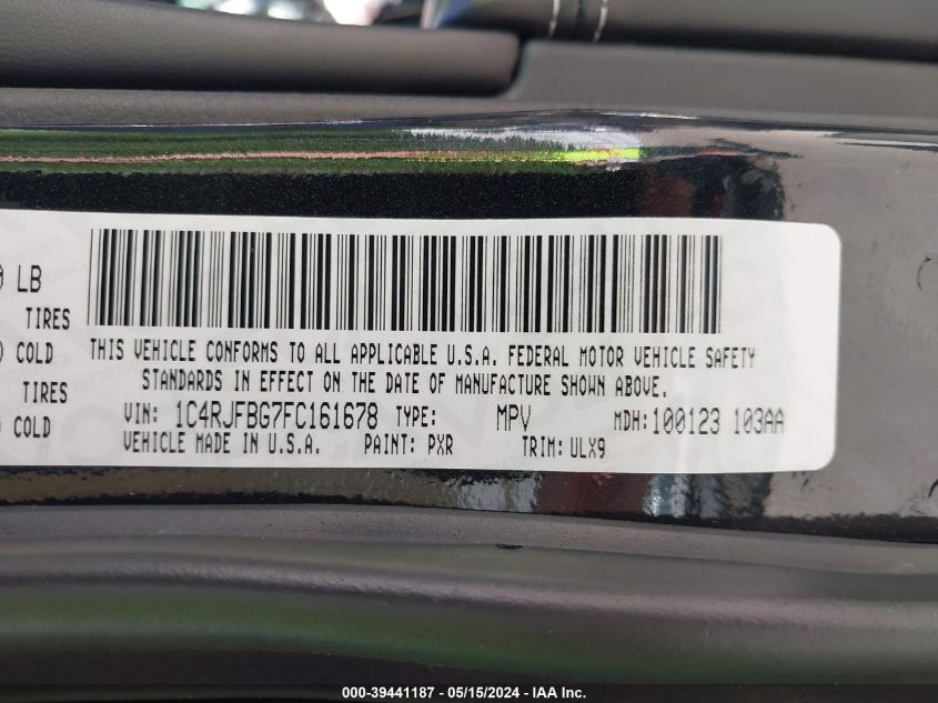 2015 Jeep Grand Cherokee Limited VIN: 1C4RJFBG7FC161678 Lot: 39441187