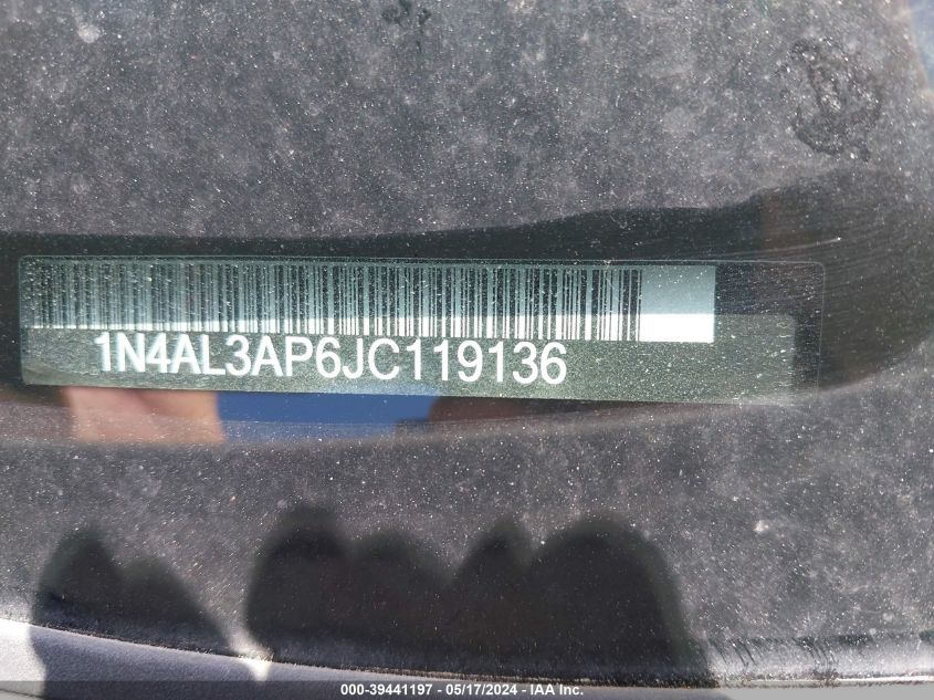 2018 Nissan Altima 2.5 Sv VIN: 1N4AL3AP6JC119136 Lot: 39441197
