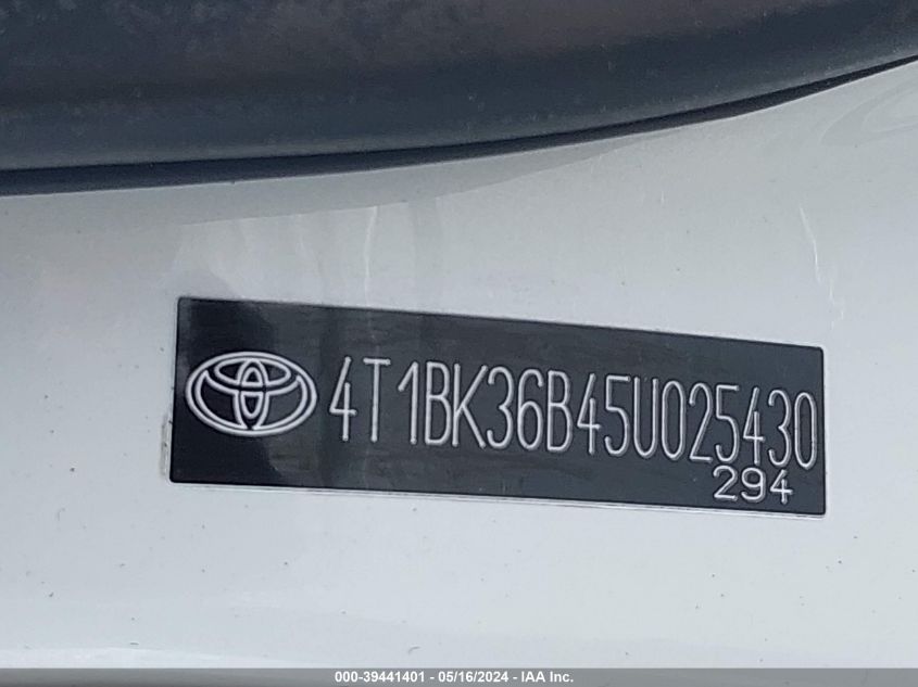 2005 Toyota Avalon Xls VIN: 4T1BK36B45U025430 Lot: 39441401