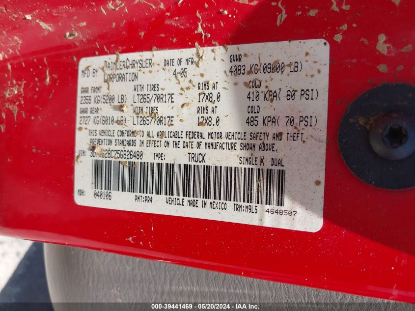 2005 Dodge Ram 2500 Slt/Laramie VIN: 3D7KS28C75G826480 Lot: 39441469