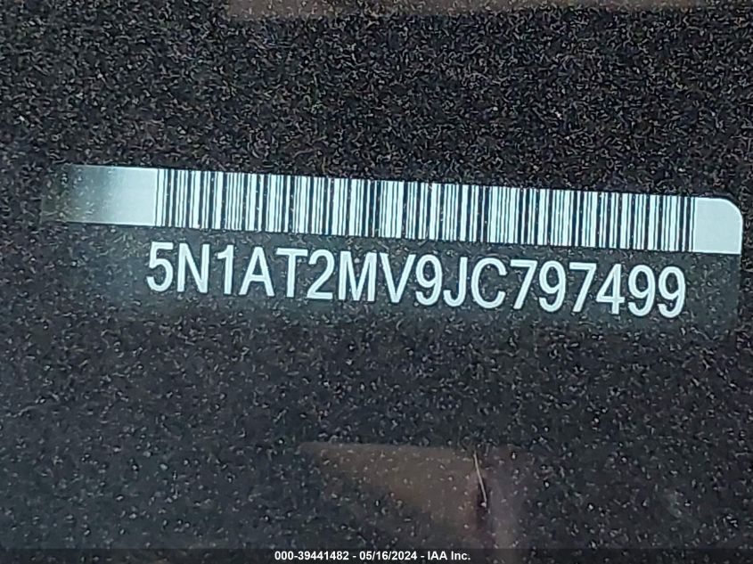 2018 Nissan Rogue Sv/Sl VIN: 5N1AT2MV9JC797499 Lot: 39441482