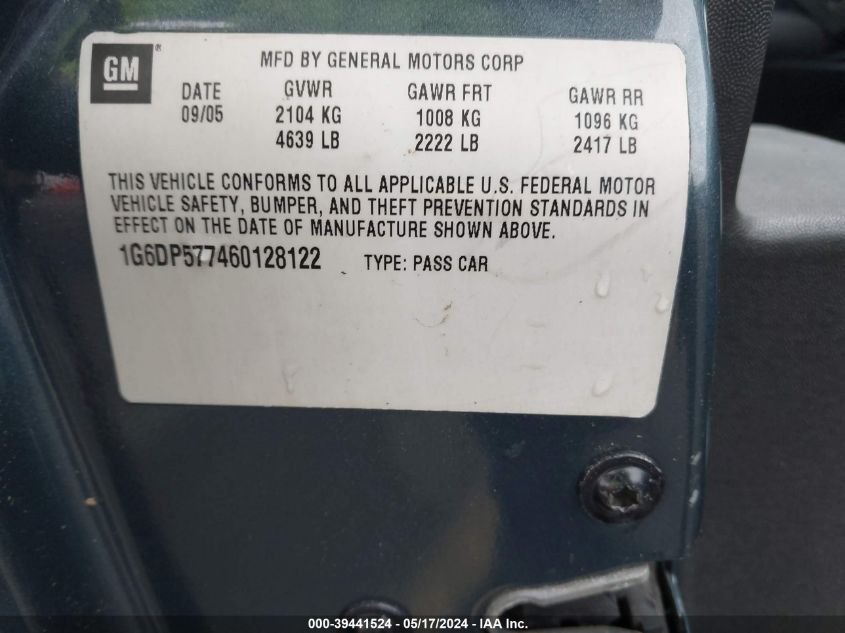 2006 Cadillac Cts Standard VIN: 1G6DP577460128122 Lot: 39441524