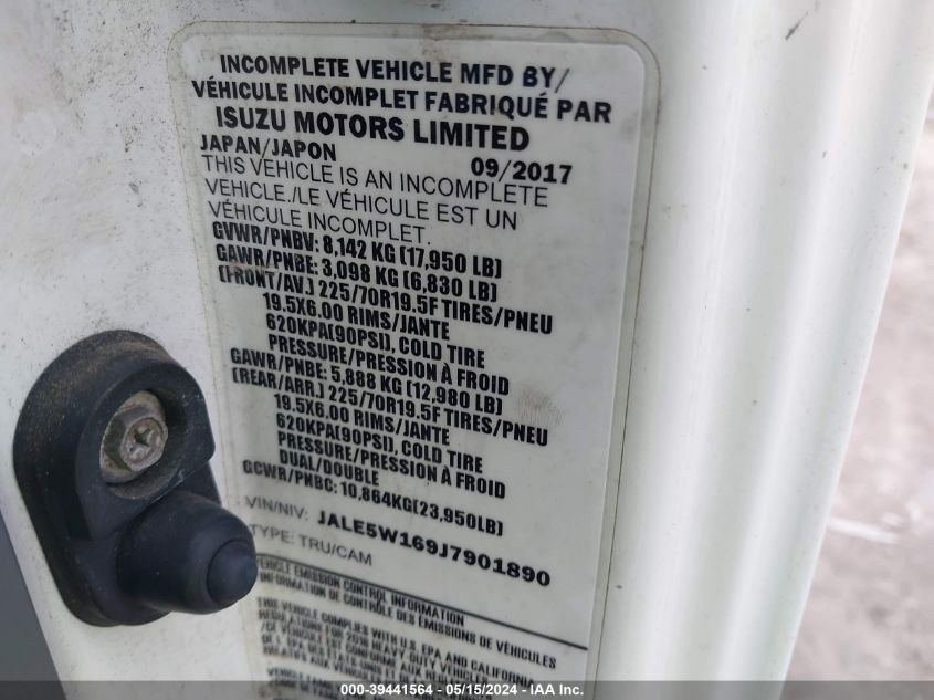 2018 Isuzu Nqr VIN: JALE5W169J7901890 Lot: 39441564