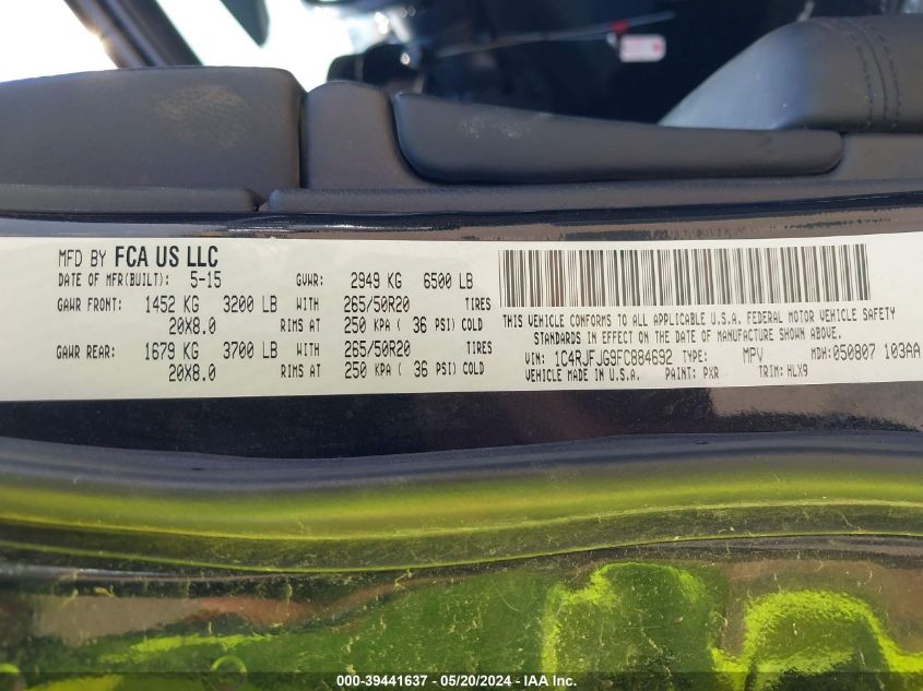2015 Jeep Grand Cherokee Summit VIN: 1C4RJFJG9FC884692 Lot: 39441637