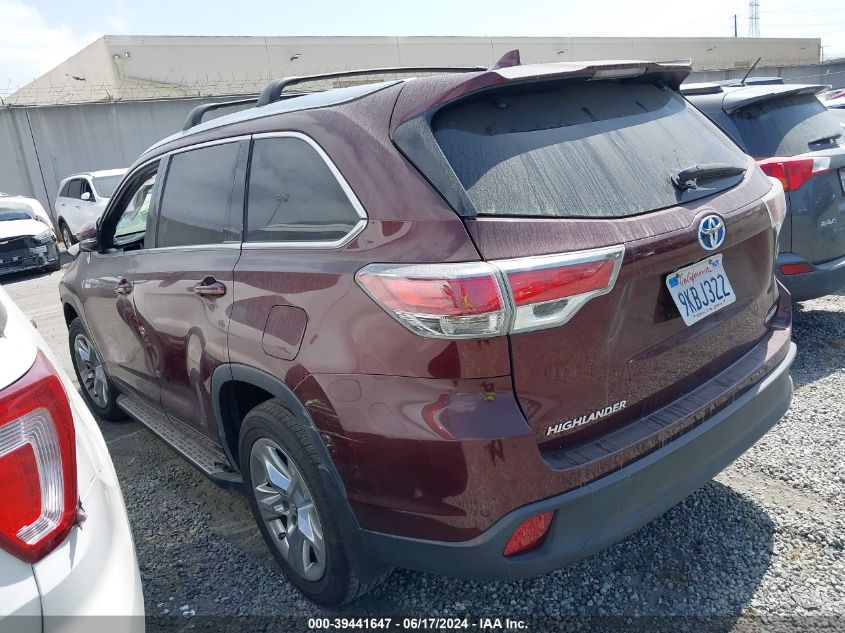 2016 Toyota Highlander Hybrid Limited VIN: 5TDDCRFH3GS020292 Lot: 39441647