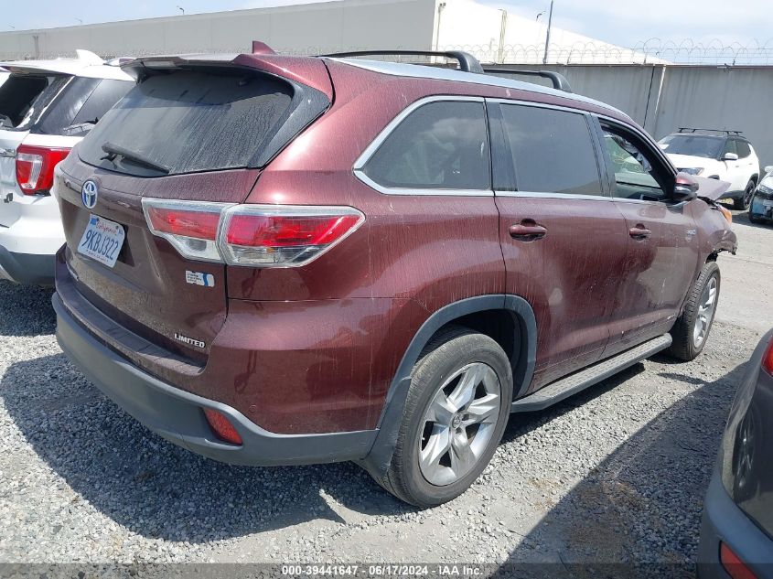 2016 Toyota Highlander Hybrid Limited VIN: 5TDDCRFH3GS020292 Lot: 39441647