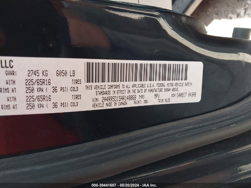 2010 Chrysler Town & Country Touring VIN: 2A4RR5D15AR148868 Lot: 39441687