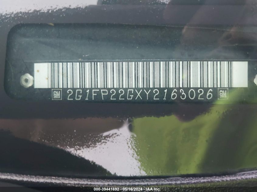 2000 Chevrolet Camaro Z28 VIN: 2G1FP22GXY2163026 Lot: 39441692