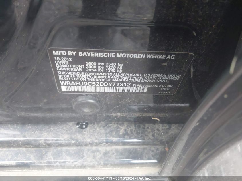 2013 BMW 550I XDRIVE - WBAFU9C52DDY71312
