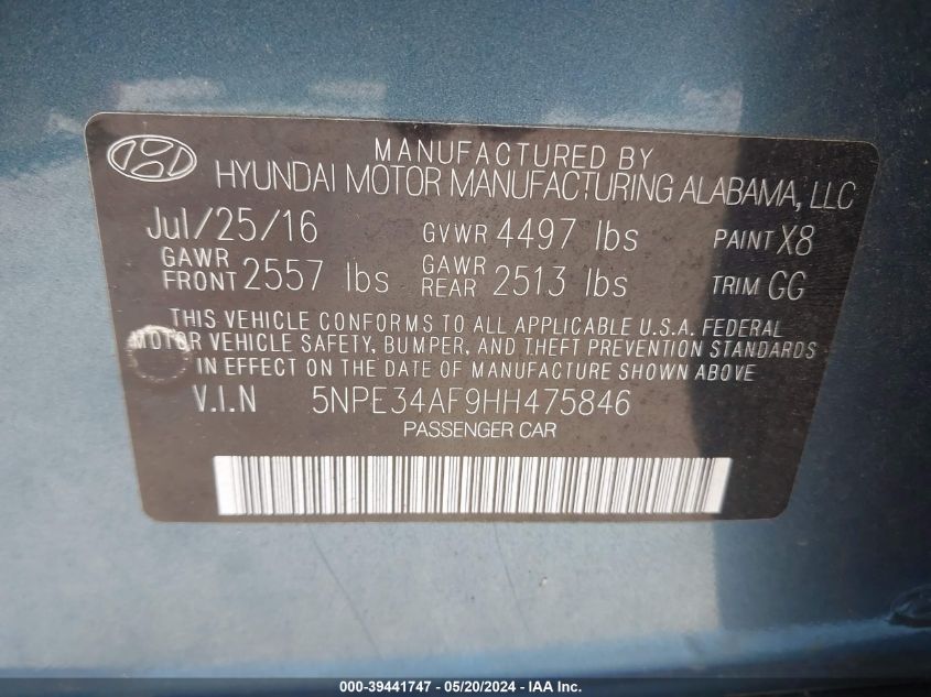 2017 HYUNDAI SONATA SPORT - 5NPE34AF9HH475846