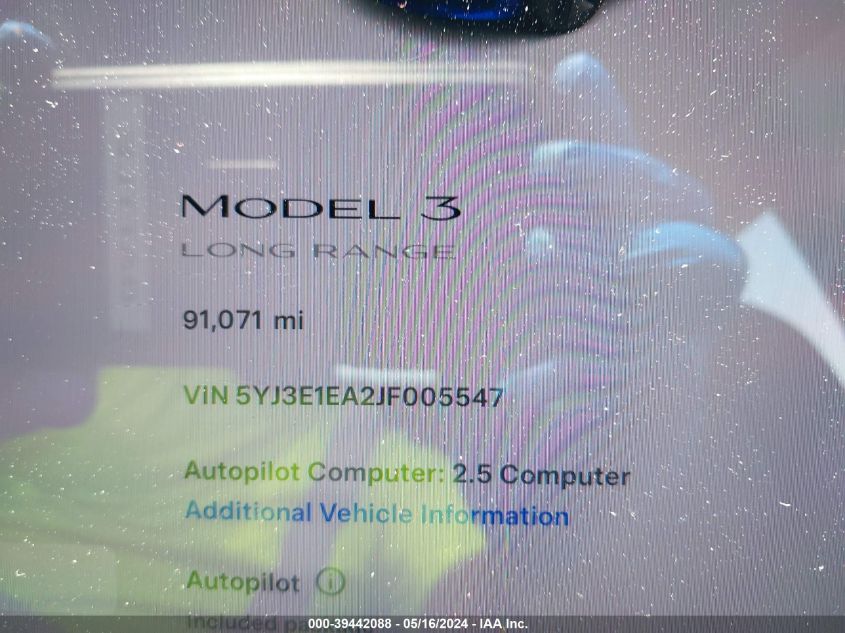 2018 TESLA MODEL 3 LONG RANGE/MID RANGE - 5YJ3E1EA2JF005547