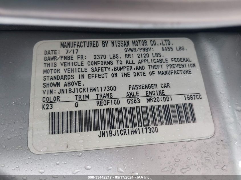 2017 Nissan Rogue Sport Sl VIN: JN1BJ1CR1HW117300 Lot: 39442217