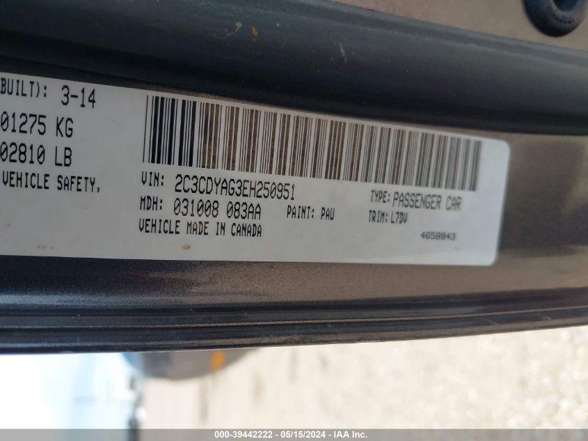 2014 Dodge Challenger Sxt VIN: 2C3CDYAG3EH250951 Lot: 39442222