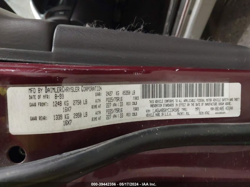 2000 Jeep Grand Cherokee Laredo VIN: 1J4GW48S0YC134506 Lot: 39442356