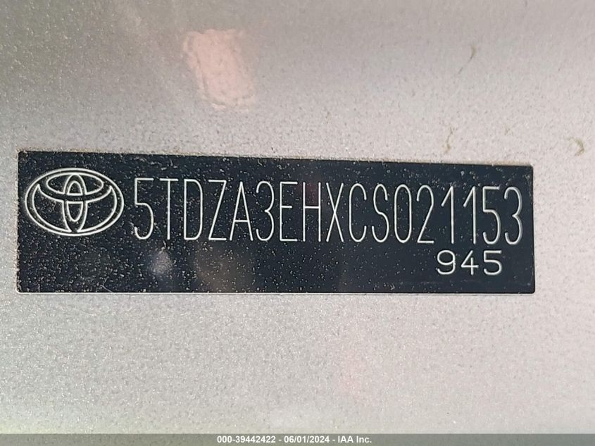 2012 Toyota Highlander VIN: 5TDZA3EHXCS021153 Lot: 39442422