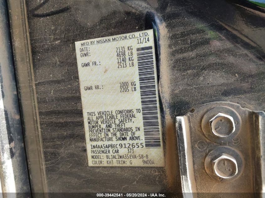 2014 NISSAN MAXIMA S/SV - 1N4AA5AP8EC912655