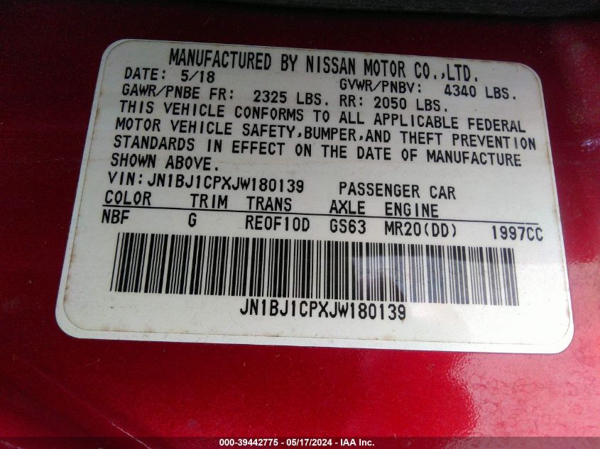 2018 Nissan Rogue Sport S VIN: JN1BJ1CPXJW180139 Lot: 39442775