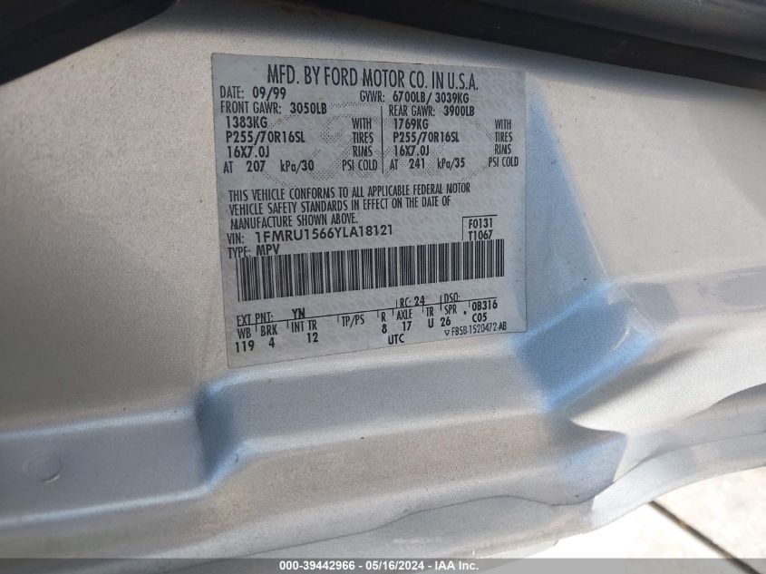 2000 Ford Expedition Xlt VIN: 1FMRU1566YLA18121 Lot: 39442966