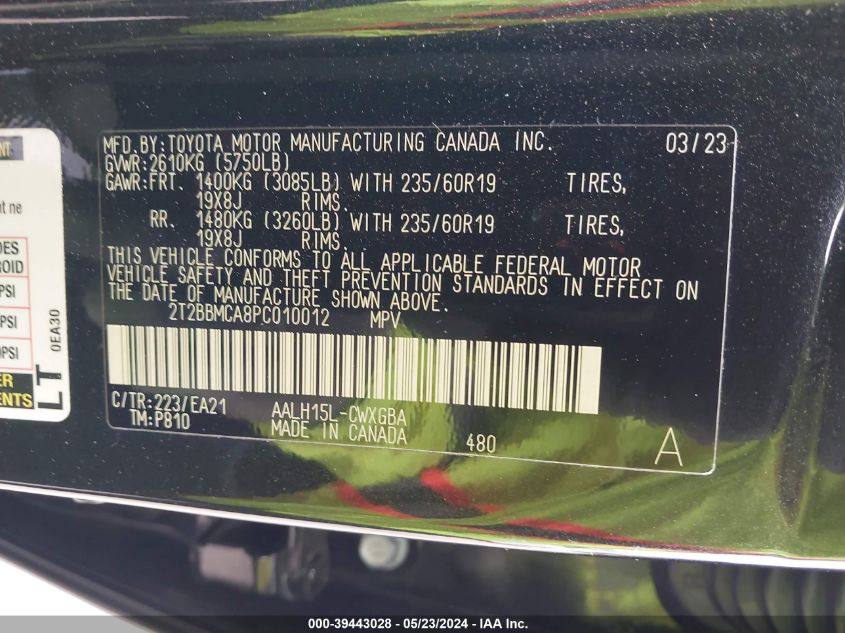 2023 Lexus Rx 350H Premium VIN: 2T2BBMCA8PC010012 Lot: 39443028