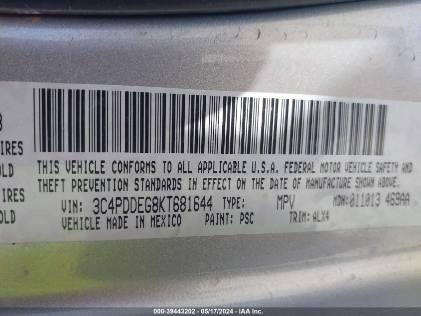 2019 Dodge Journey Gt Awd VIN: 3C4PDDEG8KT681644 Lot: 39443202