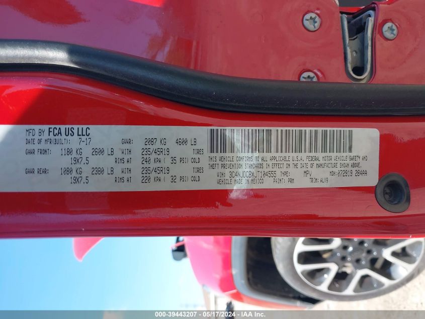 2018 Jeep Compass Limited 4X4 VIN: 3C4NJDCBXJT104555 Lot: 39443207