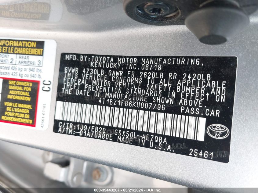 2019 TOYOTA AVALON XSE - 4T1BZ1FB6KU007796