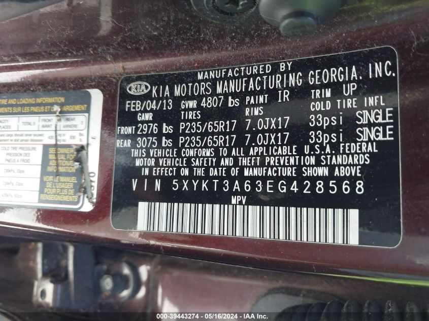 2014 KIA SORENTO LX - 5XYKT3A63EG428568